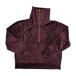 Halston Women's Soft Velour Quarter-Zip Funnel Neck Pullover - Purple